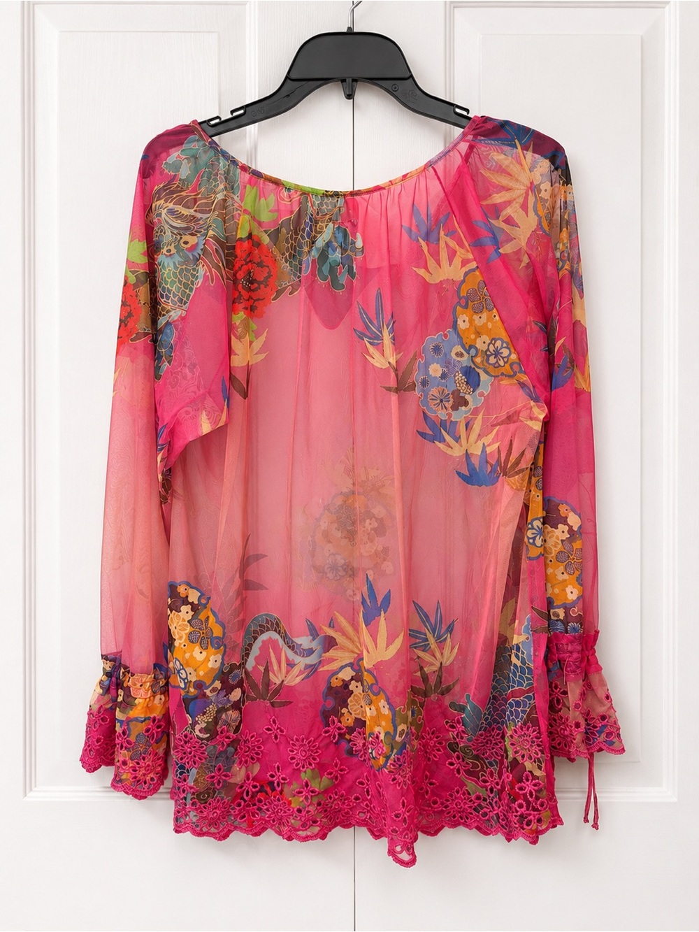 Johnny Was Biya Mazzy Sheer Floral Mesh Tunic Blouse Large NWOT - Picture 3 of 5